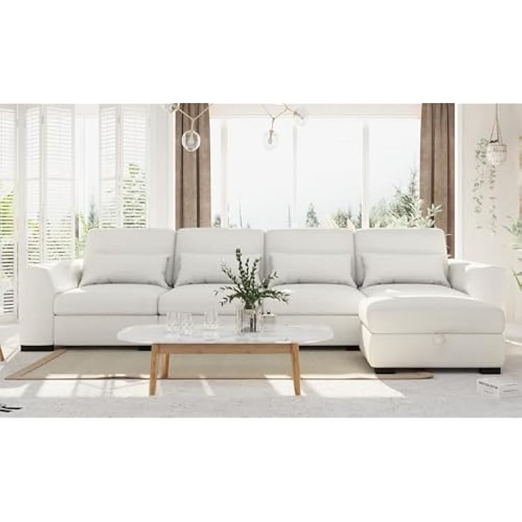 Youmumeub Oversized Modular Sectional Couch with 4 Lumbar Pillows, L Shaped Couches for Living Room, 130 4 Seater Sofas with Storage Ottoman U Shaped Sofa, Beige