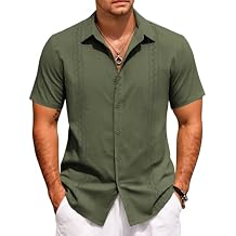 COOFANDY Men's Cuban Guayabera Shirt Short Sleeve Casual Button Down Shirts Summer Beach Vacation Shirts