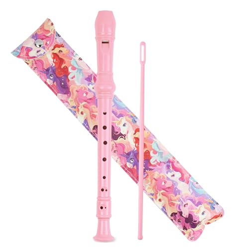 Recorder Instrument for Beginner Adults,8-Hole Soprano Descant Recorder Music Flute with with Cleaning Rod & Leather Case For Home Entertainment2-Dense Unicorn