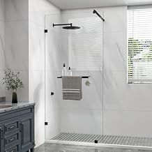 KPUY Shower Glass Panel, 36'' x 76''H Frameless Fixed Glass Shower Screen, 1/4" (6mm) Thick Tempered Clear Glass with Explosion-Proof Film Nano Coating, Matte Black
