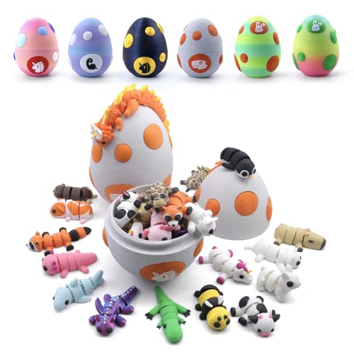 3D Printed mini Animals Egg with Mini Animal Toys Inside, Easter Basket Stuffers,Pre Filled Easter Eggs Bulk with Toys, Reusable Easter Basket Essentials Gifts, Easter Egg Hunt Supplies,Party Favors
