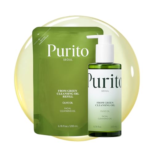 PURITO From Green Cleansing Oil SetOriginalRefill, Fragrance-Free, Gentle Vegan Oil Cleanser for Face & Eyes, for Sunscreen & Waterproof Makeup, Cruelty-Free Korean Skin Care 13.52 fl.oz  400ml