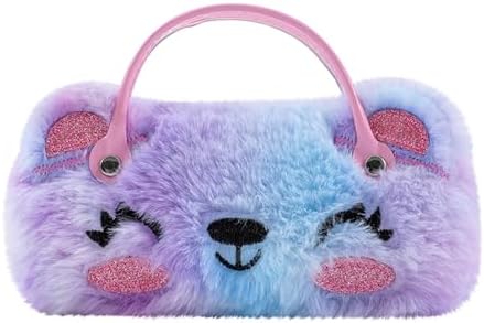BOLLEY JOSS Girls Kids Eyeglass Case with Handle Cute Unicorn Sunglasses Case Holder Tie Dye Fluffy Plush Faux Fur Hard Shell