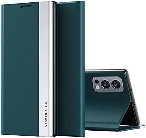 CCSmall for OnePlus Nord 2 5G Bracket Pagnetic Leather Cover TPU Shockproof Protection Flip Phone Case for OnePlus Nord 2 5G CX Green