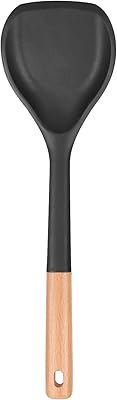 Nonstick Silicone Spatula, Non Scratch Flexible Edge for Pans, Slip Resistant comfortable Wooden Handle, Heat Resistant BPA-Free Kitchen Spatulas for Cooking, 13.2 Inch Black