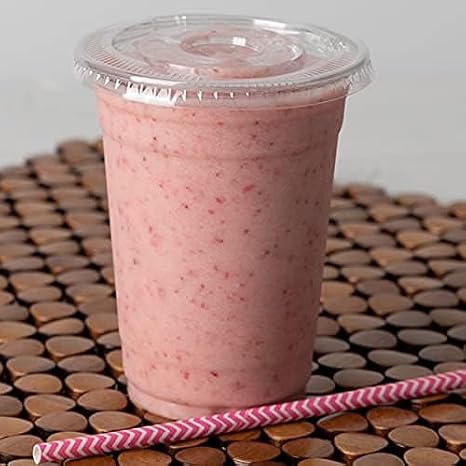 [16 oz - 32 Sets] Large Clear Plastic Cold Drink Cups With Flat Slotted Lids For Iced Coffee Tea Smoothie Slush Bubble Boba BPA Free