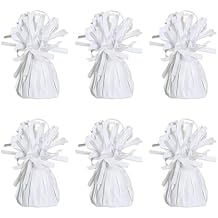 Beistle White Metallic Plastic Wrapped Balloon Weights For Birthday Parties, Weddings, Anniversaries, Table Decor, Celebrating With You Since 1900, 5.5" x 2.5", 6 Piece