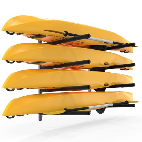 Bonnlo Kayak Storage Rack, Adjustable Heavy Duty Kayak Rack for Kayaks Paddle Boards, Kayak Paddle Holder for Garage, Spacesaver, Gentle on Padding, Boat Organizer