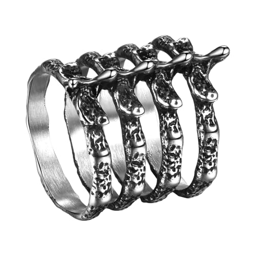 OIDEA Gothic Rings for Men Women: Vintage Punk Human Spine Skeleton Ring Goth Stainless Steel Knuckle Ring Band Biker Jewelry Gifts
