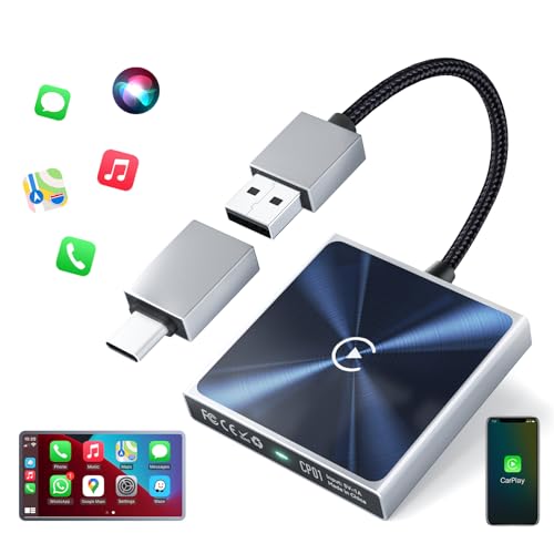 Wireless CarPlay Adapter for iPhone Super mini 2 in 1 Plug Convert Wired to Wireless Car Play Dongle for Apple iOS 10 , Instant Connectivity, Fit for Cars with Built-in CarPlay, Black Silver