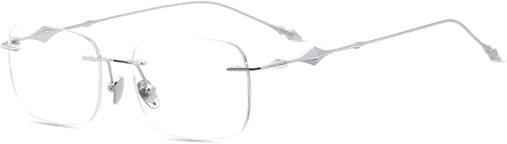HELES Unisex Rimless Titanium Opitcal Eyeglass Frame, Lightweight Rectangle RXReady