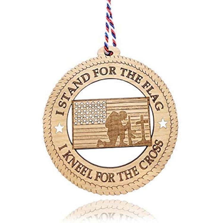Stand for The Flag Kneel for The Cross Ornament - Wood American Flag Ornaments Gift for Christmas Tree or Car Mirror - Home Decor Decoration for Patriotic Americans 1, Stand-Kneel