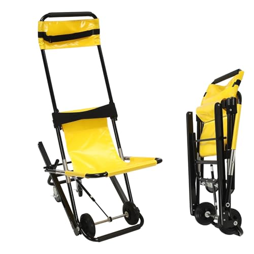 Folding Stair Chair with Wheels, 350LBS Capacity Emergency Evacuation Chair with Safety Belts, Portable Transport Stretcher for Home, Hospital, Public Spaces to Assist Moving Elderly, Yellow & Black