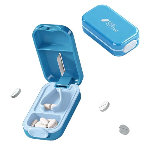 Pill Cutter Splitter for Small or Large Pills with Safety Lock - Accurate and Easy Travel-Friendly Design for Daily Use Blue