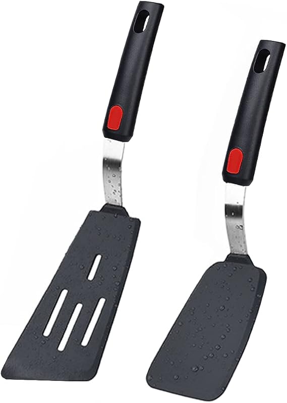 Silicone Spatula Turner Set of 2, 600F Heat Resistant Cooking Spatulas for Nonstick Cookware, Kitchen Utensils Use Spatula Flippers Rubber Fish Spatulas Set for Egg, Cookie, Pancake, Fish, Burger