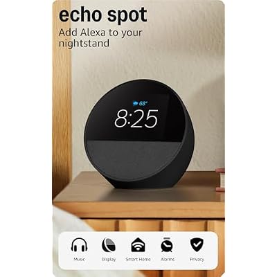 Like-New Amazon Echo Spot (newest model), Great for nightstands, offices and kitchens, Smart alarm clock, Designed for Alexa+, Black