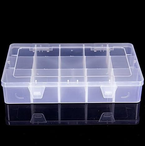 Kamay's Large Transparent Thick Hard 15 Grids Adjustable Compartment Slot Plastic Hobby Craft Storage Box Case Raft Storage Box Organizer with Snap-Lock Tray Container