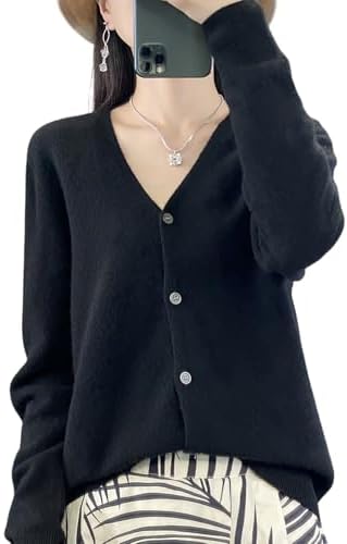 100% Merino Wool Sweaters Womens Fall Winter Female Cardigan V-Neck Sexy Knitted Long Sleeves New Simple015