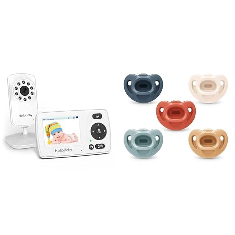 HelloBaby HB30 Video Baby Monitor, White & NUK Comfy Orthodontic Pacifiers, 0-6 Months, Timeless Collection, Pack of 5