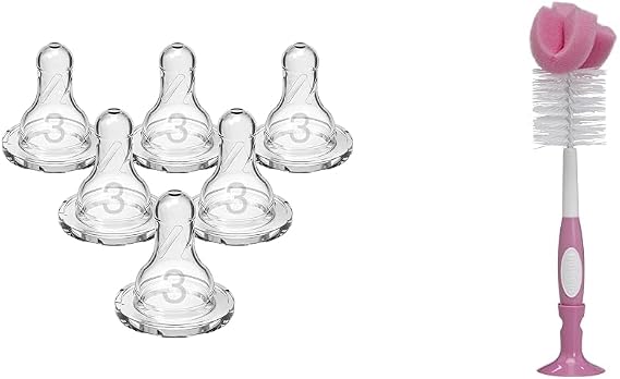 Dr. Brown's Level 3 Medium-Fast Flow Nipple 6 Pack and Bottle Brush Bundle