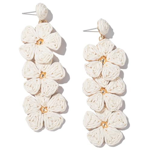Flower Drop Earrings Floral Raffia Earrings Boho Statement Dangle Earrings Trendy Cute Summer Beach Vacation Jewelry for Women