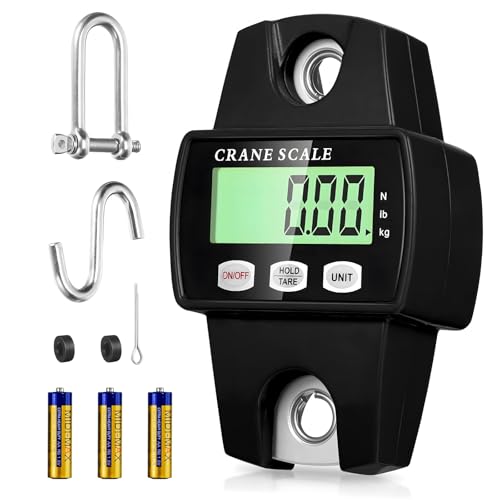 Digital Hanging Scale, 880lb Crane Scale, 400kg Black Digital Electronic Weighing Scale with LCD Display for Hunting, Outdoor, Bass Fishing, Big Game, Farm