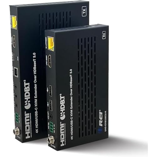 OREI 4K KVM HDMI USB-C Extender Balun HDBaseT 3.0 UltraHD 4K @ 60Hz 4:4:4 Over Single CAT5e67 Cable with HDR, LAN, CEC, IR Support, RS-232 Up to 330 Ft Audio Out - Power Over Cable