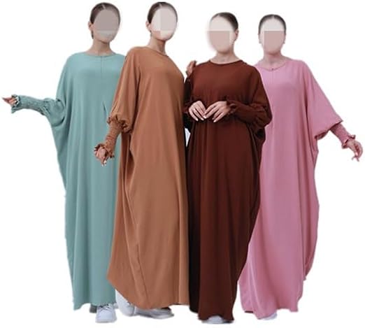Women's Long Sleeve Front Zipper Muslim Dress Robe Batwing Abayas Islamic Maxi Dress