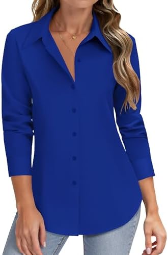 HOTOUCH Women Button Down Shirts Long Sleeve Stain Shield Dress Shirts Slim fit Work Blouses Office Business Tops