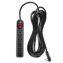 Digital Energy 6-Outlet Surge Protector Power Strip with 15 Foot Long Extension Cord, Black, Flat Plug, ETL Listed/UL Standard