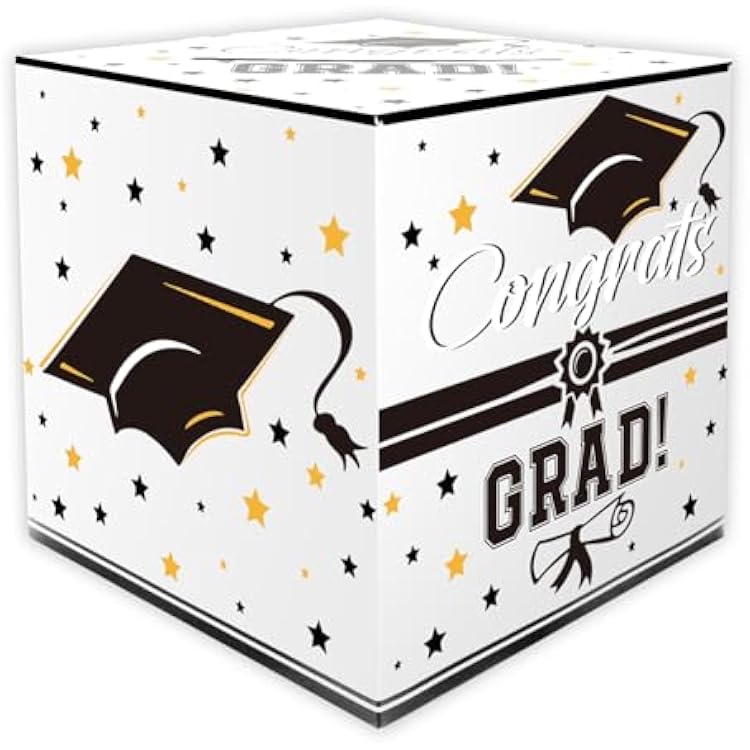 Graduation Card Box, White, 9 x 9 x 9 Inches, Class of 2025 Graduation Gift Box, Money Box, Card Holder, Party Decorations