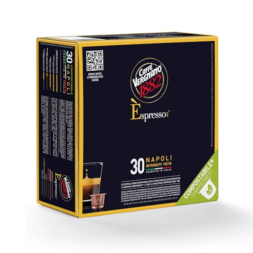 Caffe Vergnano 1882 Medium Roast Espresso Original Line Machine Compatible Capsules, Single-Serve Arabica Robusta Espresso Coffee, Italian Coffee for Nespresso Machines, Intensity 1010, Napoli, 30 Ct