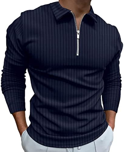 Polo Shirts for Men Golf Shirts Long Sleeve Zip Up Lapel Business Smart Casual Tops Henley V Neck Rugby