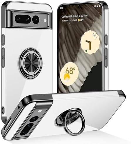 Tnarru Designed for Google Pixel 7 Pro Clear Case with Stand [Magnetic Ring Holder Kickstand] Soft TPU Bumper Non-Yellowing Anti-Scratch Lightweight Slim for Google Pixel 7 Pro Case Black