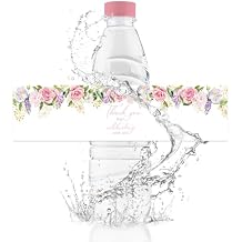 50Pcs Water Bottle Labels,Hot Stamping Pink Flowers Water Bottle Stickers Waterproof Drinks Bottle Wrappers for Wedding Birthday Baby Shower