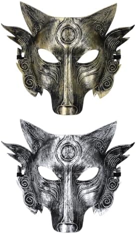 OIDEA Wolf Masquerade Mask for Men: Silver Gold Vintage Funny Wolf Head Half Face Mask Plastic Party Prom Ball Carnival Mardi Gras Venetian Mask Halloween Costume Accessory