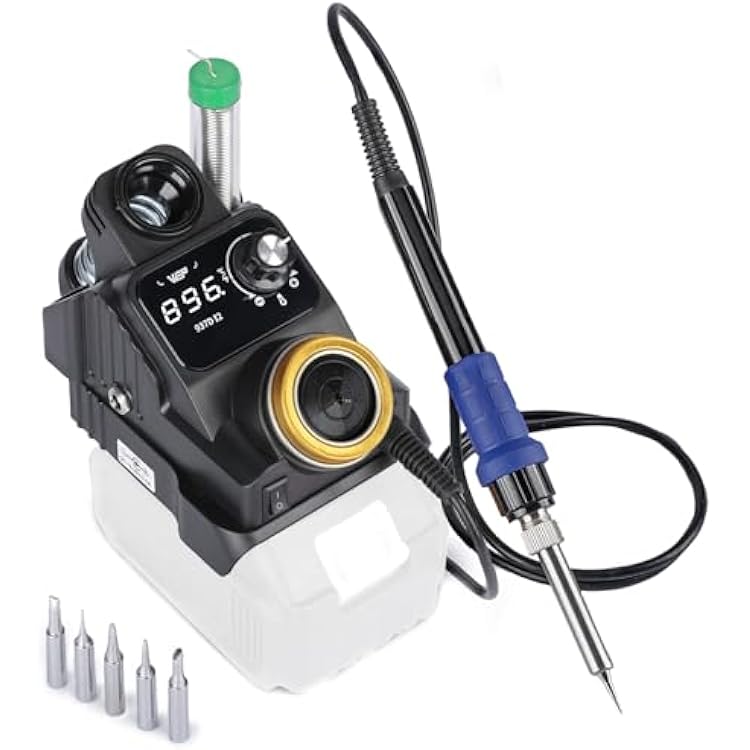 WEP 937D-I 2 Cordless Soldering Iron Kit Compatible with Makita 20V18V Battery, with Integrated Iron Holder, Digital Display, 6 Soldering Tips, Adjustable Temperature, Auto Sleep & Shutdown