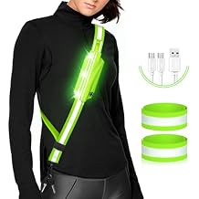 Ylzzrs LED Belt Reflective Sash for Walking at Night,High Visibility Adjustable Night Running Safety Gear,Light Up Running Belt Reflective Gear with Phone Bag/Armband for Runners Walkers Men Women
