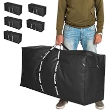 66 Gallon Extra Large Storage Bags 6 Pack Black XXL Heavy Duty Waterproof Moving Tote Bags for College Dorm, Travel, Clothes & Bedding Foldable Zippered Duffle with Handles