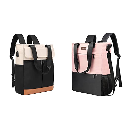 Convertible Backpack Bundle Tote Women Laptop Daypack Water Resistant Wide Top Open Casual Sunday School Bag for Work Computer College School Fits 15.6-Inch Laptop & Tablet