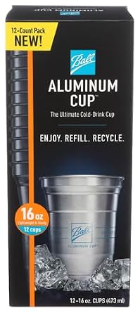 Ball Aluminum Cup, The Ultimate 100% Recyclable Cold-Drink Cup, 16 oz (12-Count Pack)