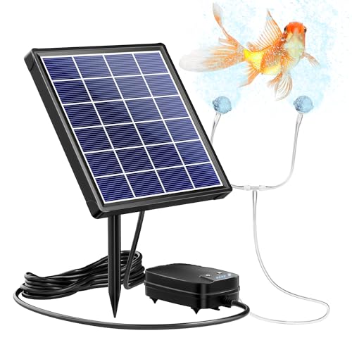 NFESOLAR Solar Pond Aerator for Fish Pond, 3W Solar Panel with Built-in Battery Backup, 3 Working Modes, 2 Air Stones, Solar Air Pump for Outdoor Small Pond Stock Tank Hydroponics