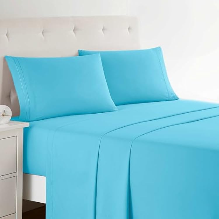 Clara Clark Bed Sheets, Premier 1800 Series 4 Piece Bed Sheet Set, Deep Pocket, Wrinkle, Fade, Stain Resistant, Luxury Soft Bedding Sheets & Pillowcases, Full, Beach Blue