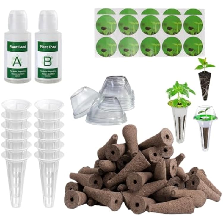 58 Hydroponics Pods Kit: Compatible with Aerogarden Pods, Includes 12 Grow Sponges, 12 Grow Baskets, 12 Grow Domes, 20 Pods Labels, 2 A&B Plant Food - Hydroponics Supplies for Most Brands