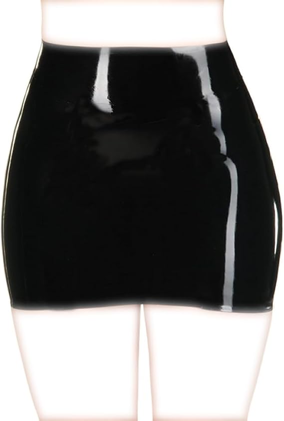 EXLATEX Women's Latex Rubber Spanking Open Mini Skirt Outfit