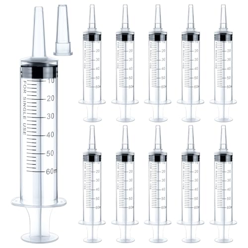 10pcs 60ml Clear Plastic Syringe for Liquid Measuring Syringes Without Needle with Cap, Sterile, Craft, Feeding Pets, Scientific Labs, Individually Wrapped