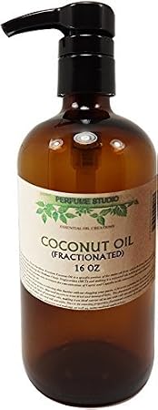 Fractionated Coconut Oil; Amber Glass Pump Bottle. A Daily Rejuvenating Skin Moisturizer, Dry Hair Treatment, Carrier Oil, Aromatherapy and Massage Oil. (FRACTIONATED Coconut Oil, 16 OZ)