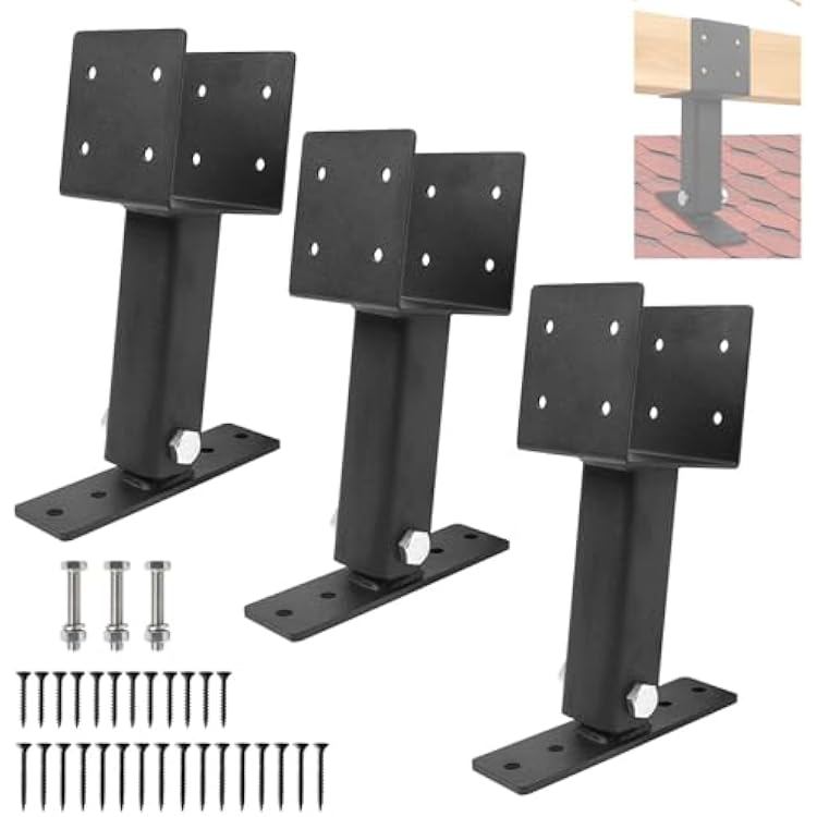 3 Pcs Roof Riser Brackets Kit, Heavy Duty Pergola Roof Riser Beam Bracket with Black Powder-Coated, Adjustable Saddle Roof Riser Post and Beam Mount Kit for Gazebo Pergola