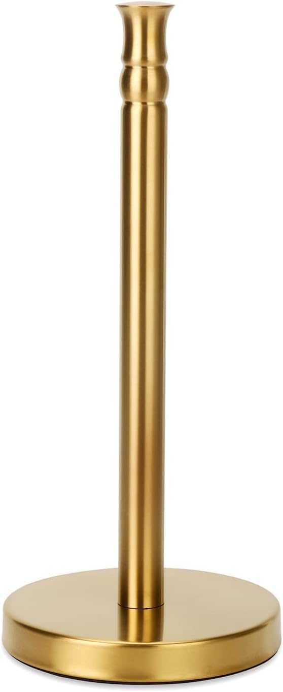 Gold Paper Towel Holder Stand Countertop with Heavy Weighted Stainless Steel Base, Free Standing Paper Towel Holder (Gold Brushed)