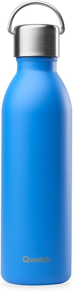 Qwetch - Water Bottle 600 ml Stainless Steel Azure Blue Active - Thermos Flask Made from 90% Recycled Stainless Steel - 24 Hours Cold & 12 Hours Hot - Insulated Flask Leak-Proof BPA-Free and Compact